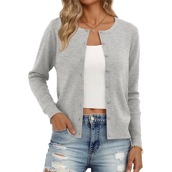 Sweaters - Women Cardigan Sweater Lightweight Crew Neck Outfits Fall Fashion 2025 Clothing